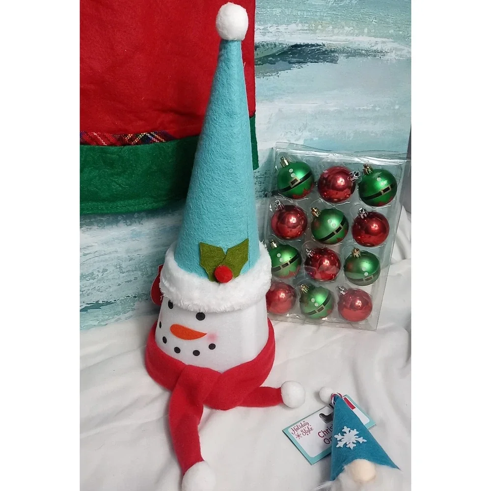 Christmas Ornament Lot With Tree Skirt Gnome Serving Tray Snowman Tree‎ Topper